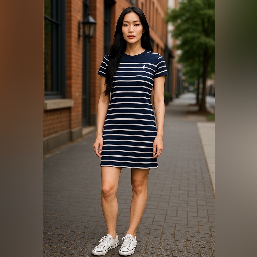 Polo Ralph Lauren T Shirt Dress Blue White Stripes Cotton Womens Size XS